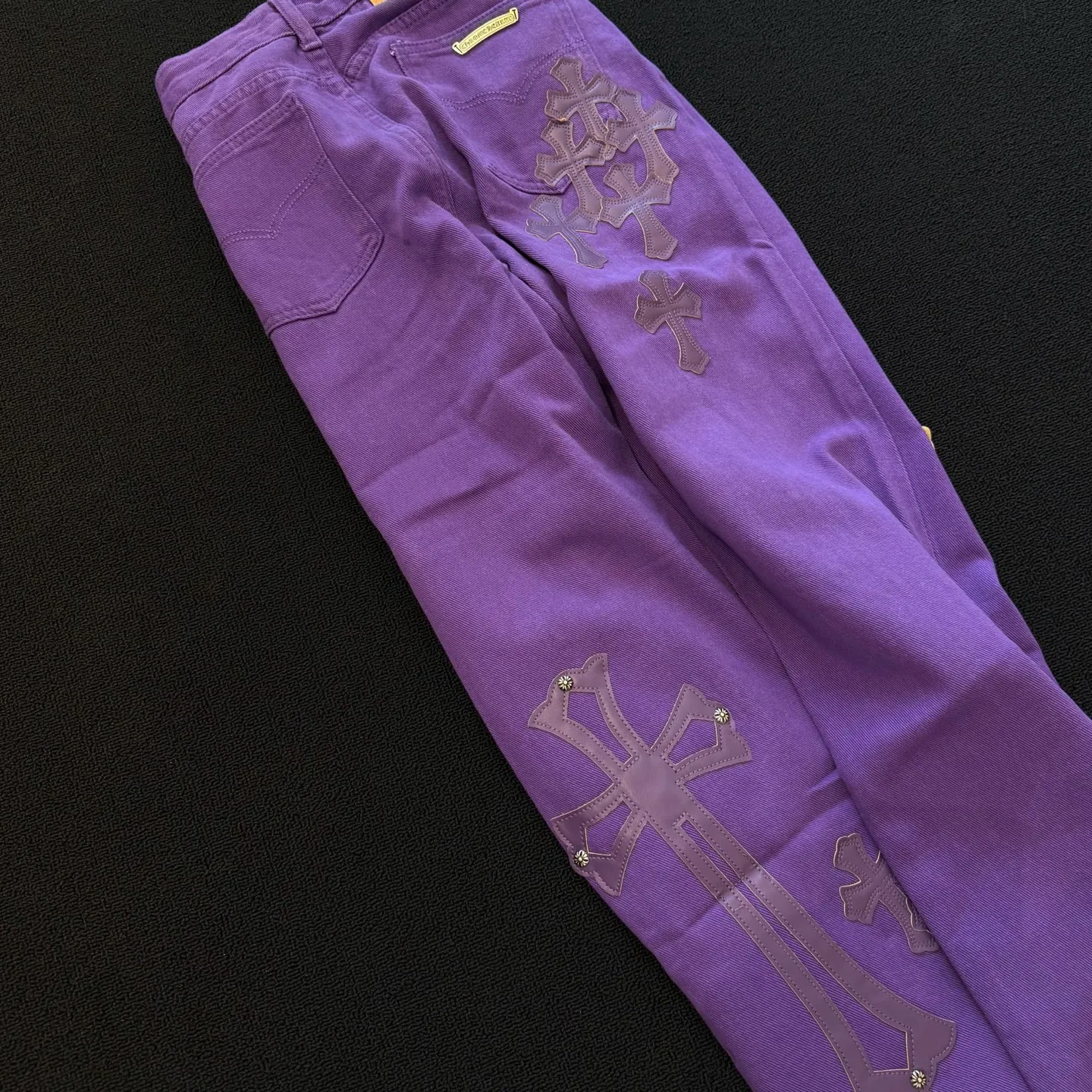 P260 Style Number: D370 Chrome Hearts Chrome Hearts Purple Leather Jeans Size# 28 30 32 34